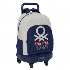 School bag with wheels Benetton Varsity Gray Sea blue 33 X 45 X 22 cm