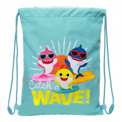 Gift bag with ribbons Baby Shark Surfing Blue White 26 x 34 x 1 cm