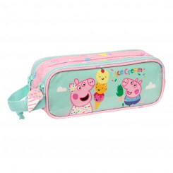 Pencil case with two zippers Peppa Pig Ice cream Pink Mint green 21 x 8 x 6 cm