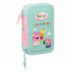 Double Pencil Case Peppa Pig Ice cream Pink Mint Green 12.5 x 19.5 x 4 cm (28 Pieces, parts)