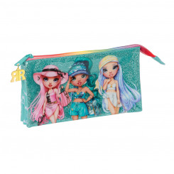 Pencil case with three zippers Rainbow High Paradise Turquoise blue 22 x 12 x 3 cm