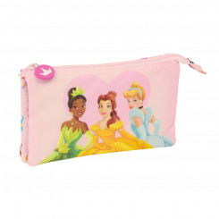 Pencil case with three zippers Princesses Disney Summer adventures Pink 22 x 12 x 3 cm