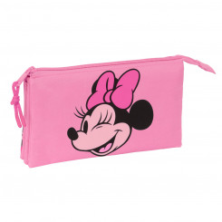 Pencil case with three zippers Minnie Mouse Loving Pink 22 x 12 x 3 cm