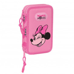 Double Pencil Case Minnie Mouse Loving Pink 12.5 x 19.5 x 4 cm (28 Pieces, parts)