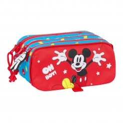 Pencil case with three zippers Mickey Mouse Clubhouse Fantastic Blue Red 21.5 x 10 x 8 cm