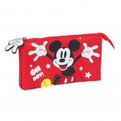 Pencil case with three zippers Mickey Mouse Clubhouse Fantastic Blue Red 22 x 12 x 3 cm