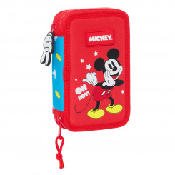 Double Pencil Case Mickey Mouse Clubhouse Fantastic Blue Red 12.5 x 19.5 x 4 cm (28 Pieces, Parts)