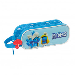 Pencil case with two zippers Los Pitufos Blue 21 x 8 x 6 cm