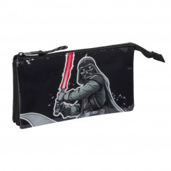 Pen case with three zippers Star Wars The fighter Black 22 x 12 x 3 cm