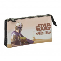 Pencil case with three zippers The Mandalorian This is the way Black 22 x 12 x 3 cm