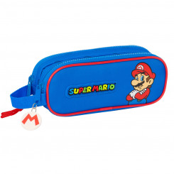 Pencil case with two zippers Super Mario Play Blue Red 21 x 8 x 6 cm