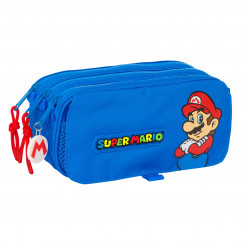 Pencil case with three zippers Super Mario Play Blue Red 21.5 x 10 x 8 cm