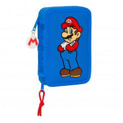 Двойная коробка для ручек Super Mario Play Синий Красный 12,5 x 19,5 x 4 см (28 шт., детали)