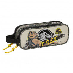 Pencil case with two zippers Jurassic World Warning Gray 21 x 8 x 6 cm