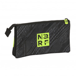 Pencil case with three zippers Nerf Get ready Black 22 x 12 x 3 cm