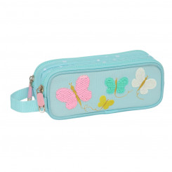 Pencil box with two zippers Moos Butterflies Light blue 21 x 8 x 6 cm