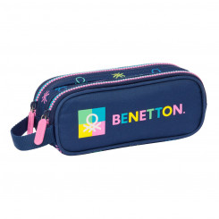 Pencil case with two zippers Benetton Cool Navy blue 21 x 8 x 6 cm