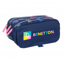 Pencil case with three zippers Benetton Cool Navy blue 21.5 x 10 x 8 cm