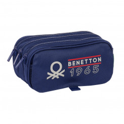Pencil case with three zippers Benetton Varsity Gray Navy blue 21.5 x 10 x 8 cm