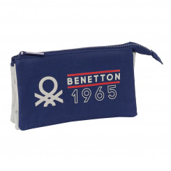 Pen case with three zippers Benetton Varsity Gray Navy blue 22 x 12 x 3 cm