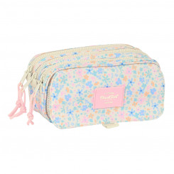 Pencil case with three zippers BlackFit8 Blossom Multicolor 21.5 x 10 x 8 cm