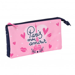 Pencil case with three zippers Safta Paris Pink Sea blue 22 x 12 x 3 cm