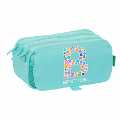 Pencil case with three zippers Benetton Letter Green 21.5 x 10 x 8 cm