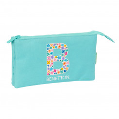 Pencil case with three zippers Benetton Letter Green 22 x 12 x 3 cm
