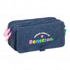 Pencil case with three zippers Benetton Denim Blue 21.5 x 10 x 8 cm