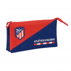 Pencil case with three zippers Atlético Madrid Blue Red 22 x 12 x 3 cm
