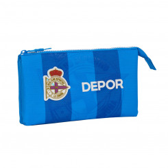 Pencil case with three zippers RC Deportivo de La Coruña Blue 22 x 12 x 3 cm