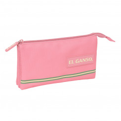 Pencil case with three zippers El Ganso Marsala Pink 22 x 12 x 3 cm