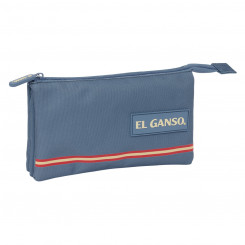 Pencil case with three zippers El Ganso Blue 22 x 12 x 3 cm
