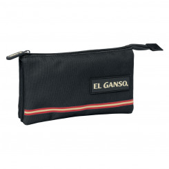 Pencil case with three zippers El Ganso Black 22 x 12 x 3 cm