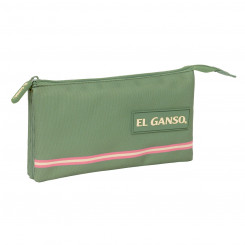 Pencil case with three zippers El Ganso Green 22 x 12 x 3 cm