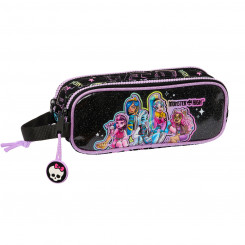 Pencil case with three zippers Monster High Black 21 x 8 x 6 cm