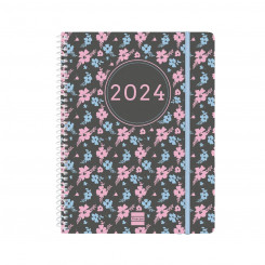 Diary Finocam Ikon 2023-2024 Kwiaty 15.5 x 21.2 cm Multicolor