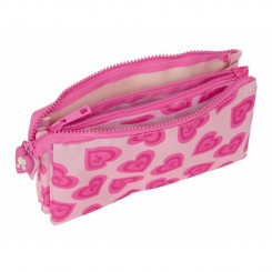Pencil case with three zippers Barbie Love Pink 22 x 12 x 3 cm