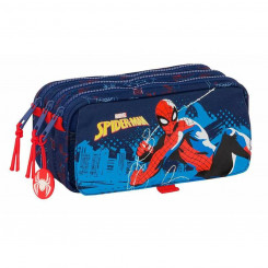 Pencil case with three zippers Spider-Man Neon Blue 21.5 x 10 x 8 cm