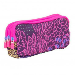 Milan Lillla pencil case with three zippers 22 x 11 x 6.5 cm