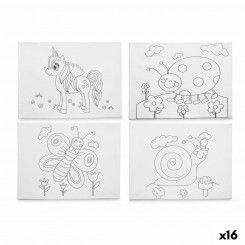 Fabric White Fabric 30 x 40 x 1.5 cm Animals for drawing (16 Units)
