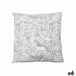 Cushion White Black Fabric 43 x 13 x 43 cm For Drawing (6 Units)