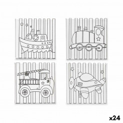 Fabric White Fabric 15 x 15 x 1.5 cm Car Set for Drawing (24 Units)