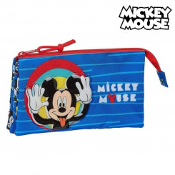 Kolme tõmblukuga pliiatsikarp Mickey Mouse Me time Punane Sinine 22 x 12 x 3 cm