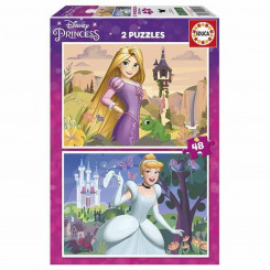 2 Puzzle Set Disney Princess Cinderella and Rapunzel 48 Pieces, parts