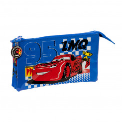 Pencil case with three zippers Cars Race ready Blue 22 x 12 x 3 cm