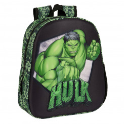 3D-Laste seljakott Hulk Must Roheline 27 x 33 x 10 cm