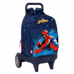 Ratastega koolikott Spider-Man Neon Meresinine 33 X 45 X 22 cm