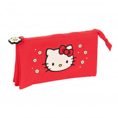 Pencil case with three zippers Hello Kitty Spring Red (22 x 12 x 3 cm)