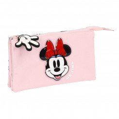 Pencil case with three zippers Minnie Mouse Me time Pink (22 x 12 x 3 cm)